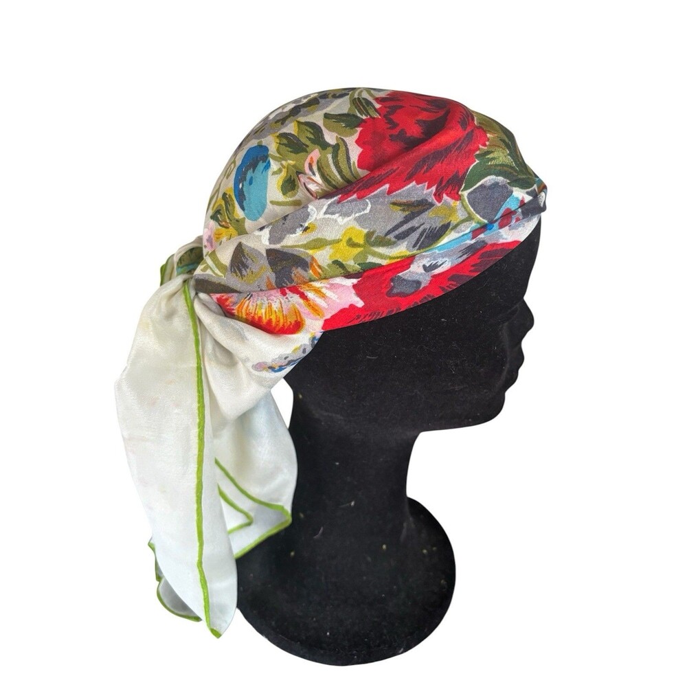 Vtg Sheer Silk Square Scarf Vibrant Floral Print Boho Festival Hippie Gypsy